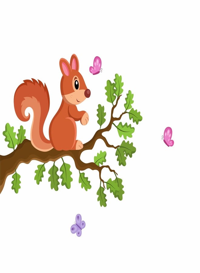 Asmi Collections Wall Stickers Cute Squirrel on A Tree Branch with Butterflies - Image 1